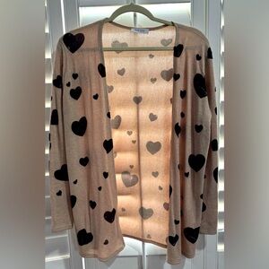 NWOT (came in bag) boutique brand Taupe cardigan with hearts. Light weight